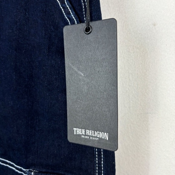 NWT True Religion Dark Wash Contrast Stitch Denim Cargo Slitted Maxi Skirt Sz 26 - Picture 6 of 11